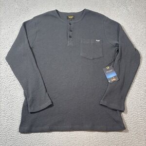 NWT Seager Men's XL Vintage Black Sawpit Henley Long-Sleeve Thermal Top Waffle